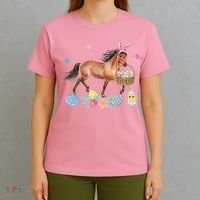 Cute Horse Bunny Ears Easter Eggs Basket Horse T-Shirt thumb 4