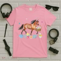 Cute Horse Bunny Ears Easter Eggs Basket Horse T-Shirt thumb 5