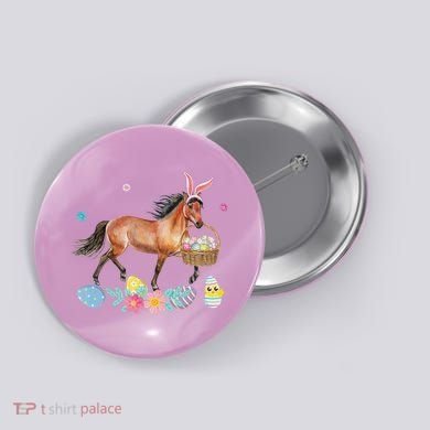 Cute Horse Bunny Ears Easter Eggs Basket Horse Button