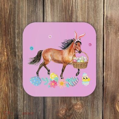 Cute Horse Bunny Ears Easter Eggs Basket Horse Coaster