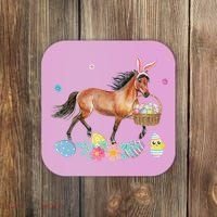 Cute Horse Bunny Ears Easter Eggs Basket Horse Coaster thumb 0