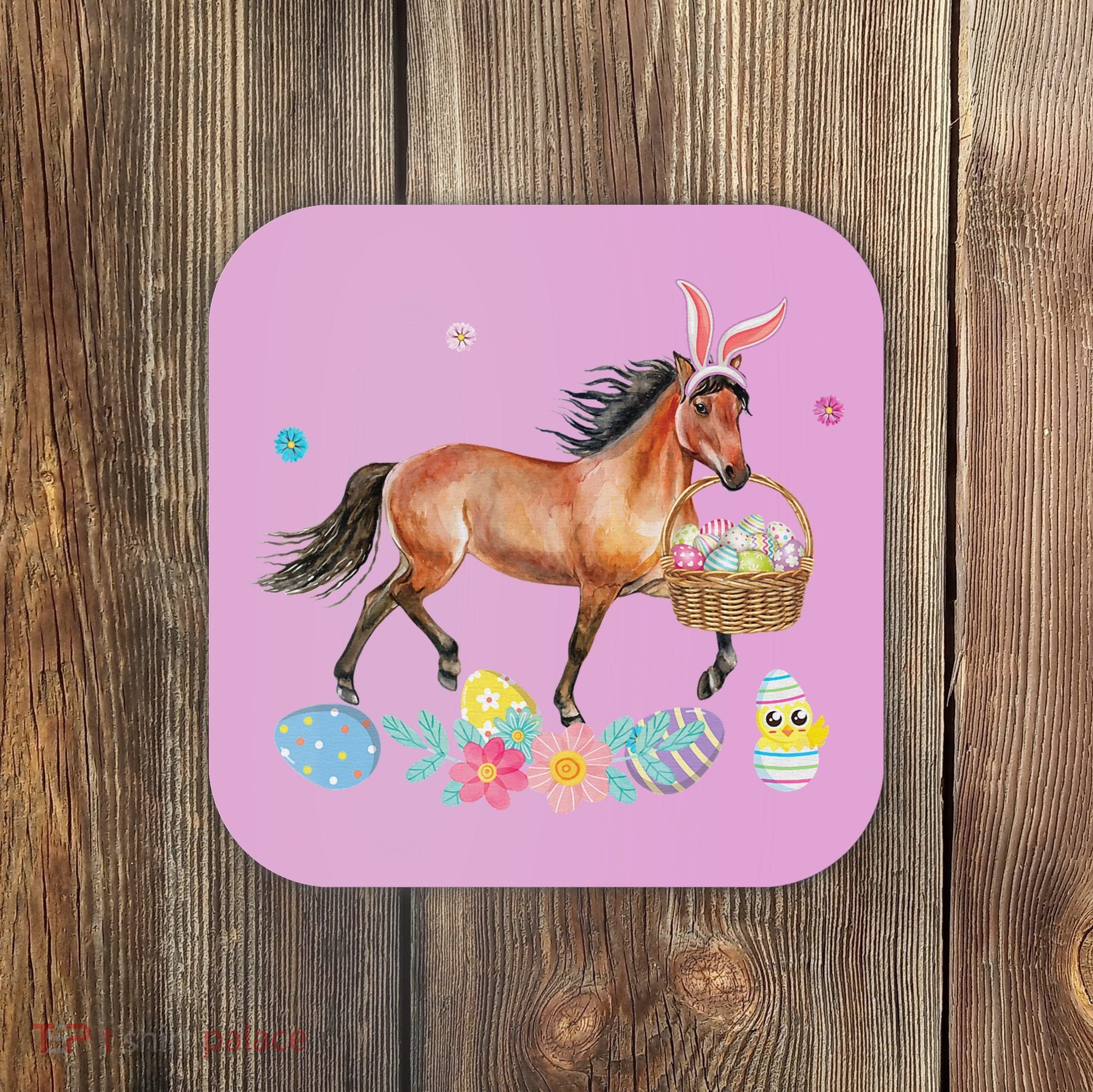 Cute Horse Bunny Ears Easter Eggs Basket Horse Coaster