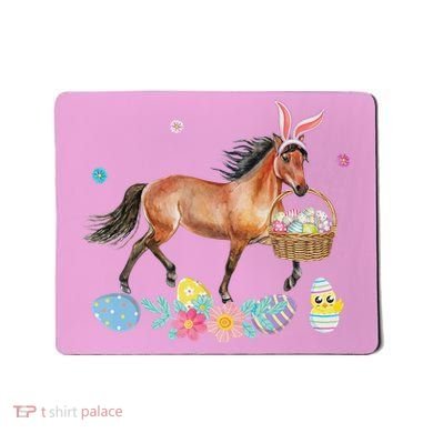 Cute Horse Bunny Ears Easter Eggs Basket Horse Mousepad