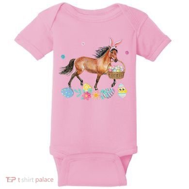 Cute Horse Bunny Ears Easter Eggs Basket Horse Baby Bodysuit