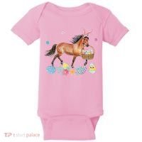 Cute Horse Bunny Ears Easter Eggs Basket Horse Baby Bodysuit thumb 0