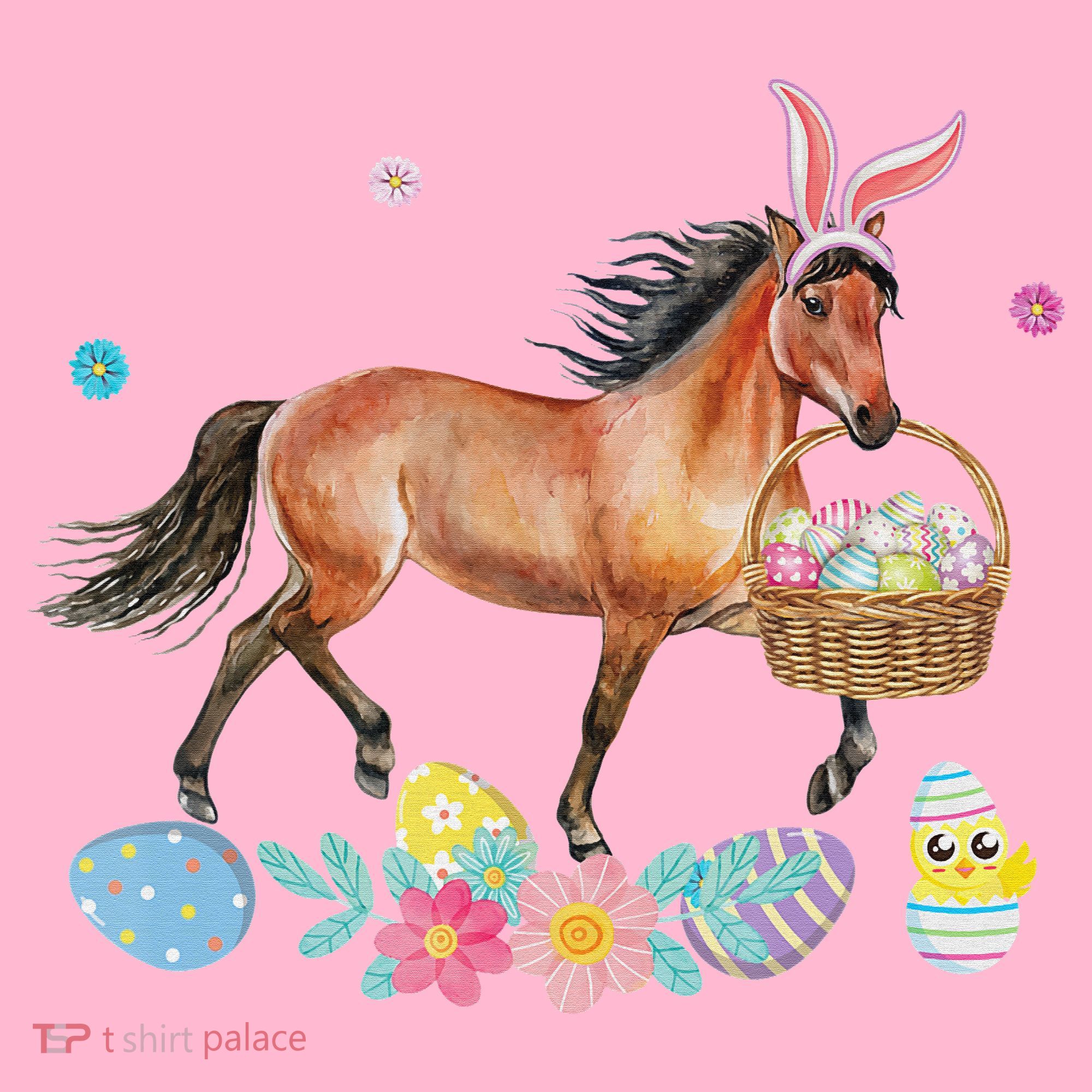 Cute Horse Bunny Ears Easter Eggs Basket Horse Baby Bodysuit
