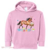 Cute Horse Bunny Ears Easter Eggs Basket Horse Toddler Hoodie thumb 0