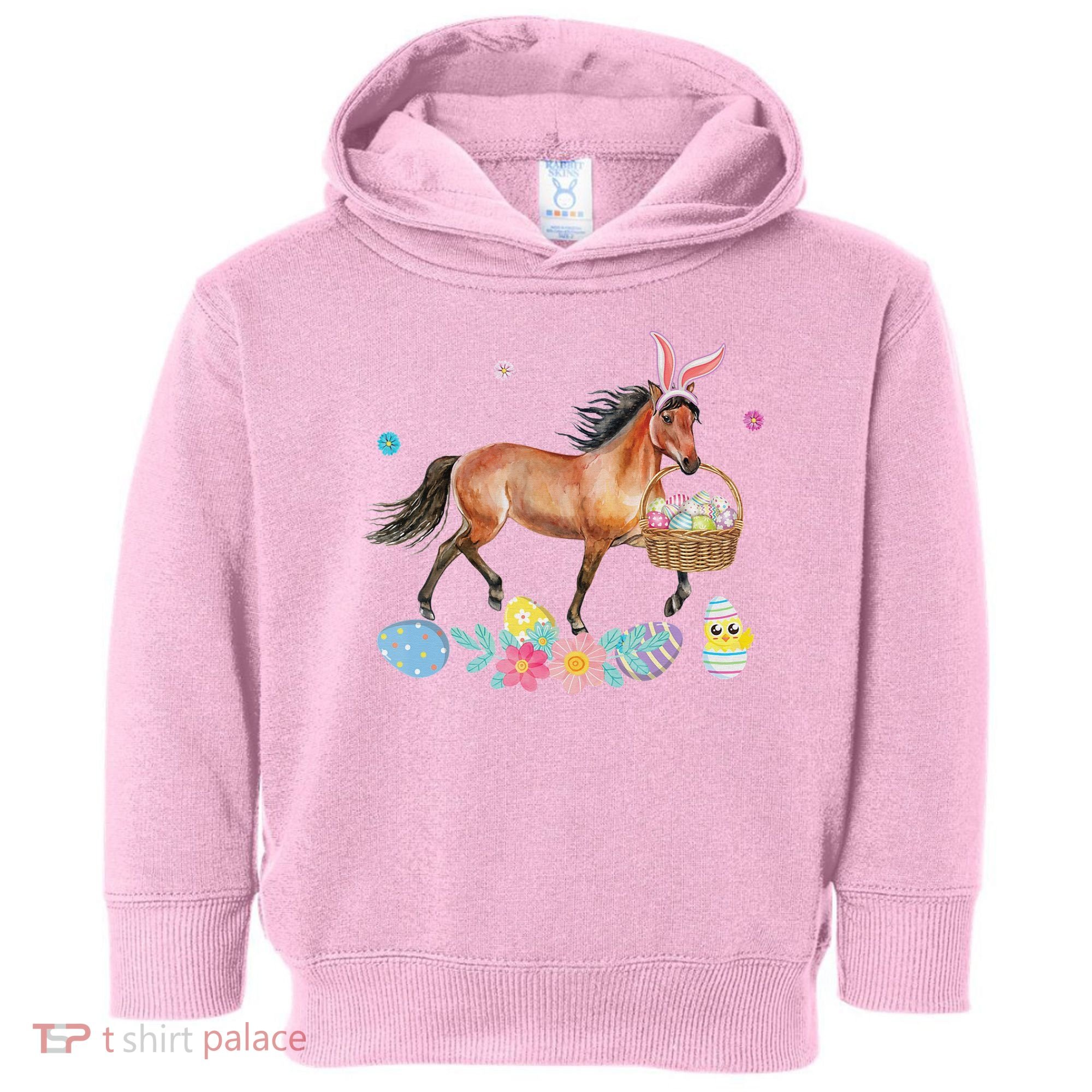Cute Horse Bunny Ears Easter Eggs Basket Horse Toddler Hoodie