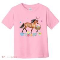 Cute Horse Bunny Ears Easter Eggs Basket Horse Toddler T-Shirt thumb 0