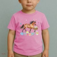 Cute Horse Bunny Ears Easter Eggs Basket Horse Toddler T-Shirt thumb 2