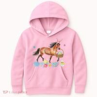 Cute Horse Bunny Ears Easter Eggs Basket Horse Kids Hoodie thumb 0