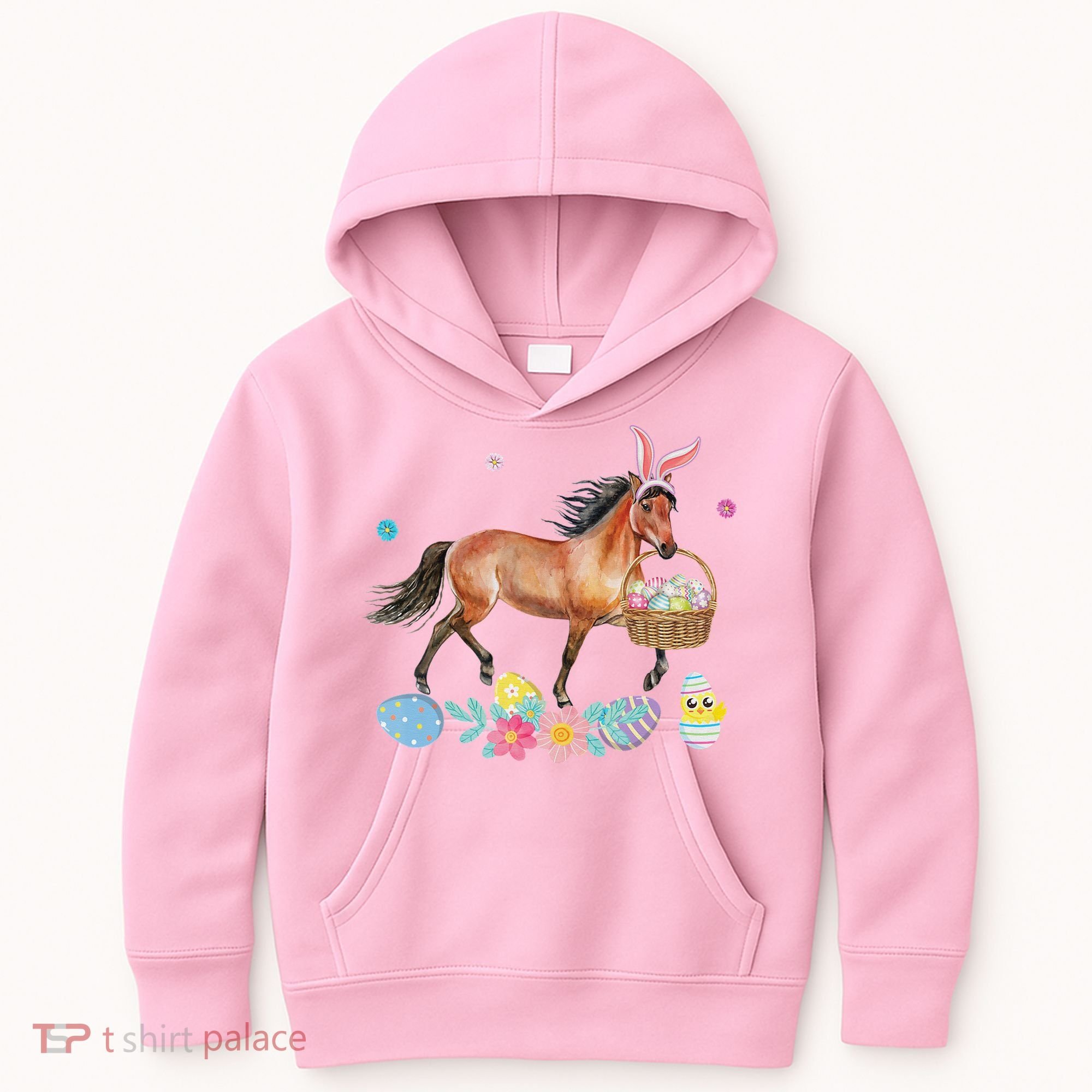 Cute Horse Bunny Ears Easter Eggs Basket Horse Kids Hoodie