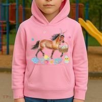 Cute Horse Bunny Ears Easter Eggs Basket Horse Kids Hoodie thumb 2