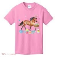Cute Horse Bunny Ears Easter Eggs Basket Horse Kids T-Shirt thumb 0
