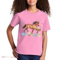 Cute Horse Bunny Ears Easter Eggs Basket Horse Kids T-Shirt thumb 2