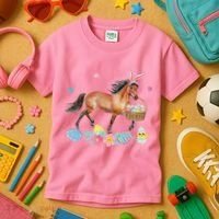 Cute Horse Bunny Ears Easter Eggs Basket Horse Kids T-Shirt thumb 3