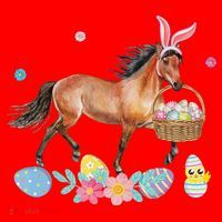 Cute Horse Bunny Ears Easter Eggs Basket Horse Santa Hat thumb 1