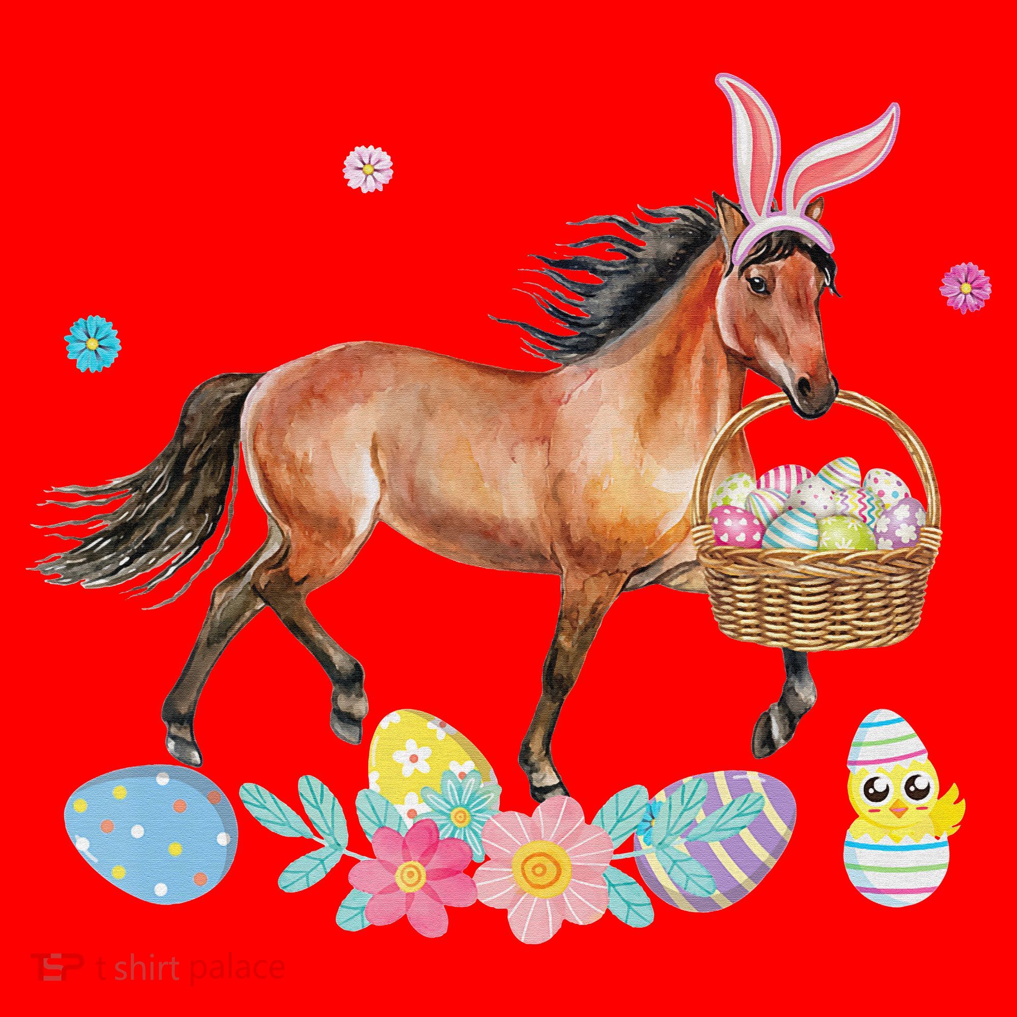 Cute Horse Bunny Ears Easter Eggs Basket Horse Santa Hat