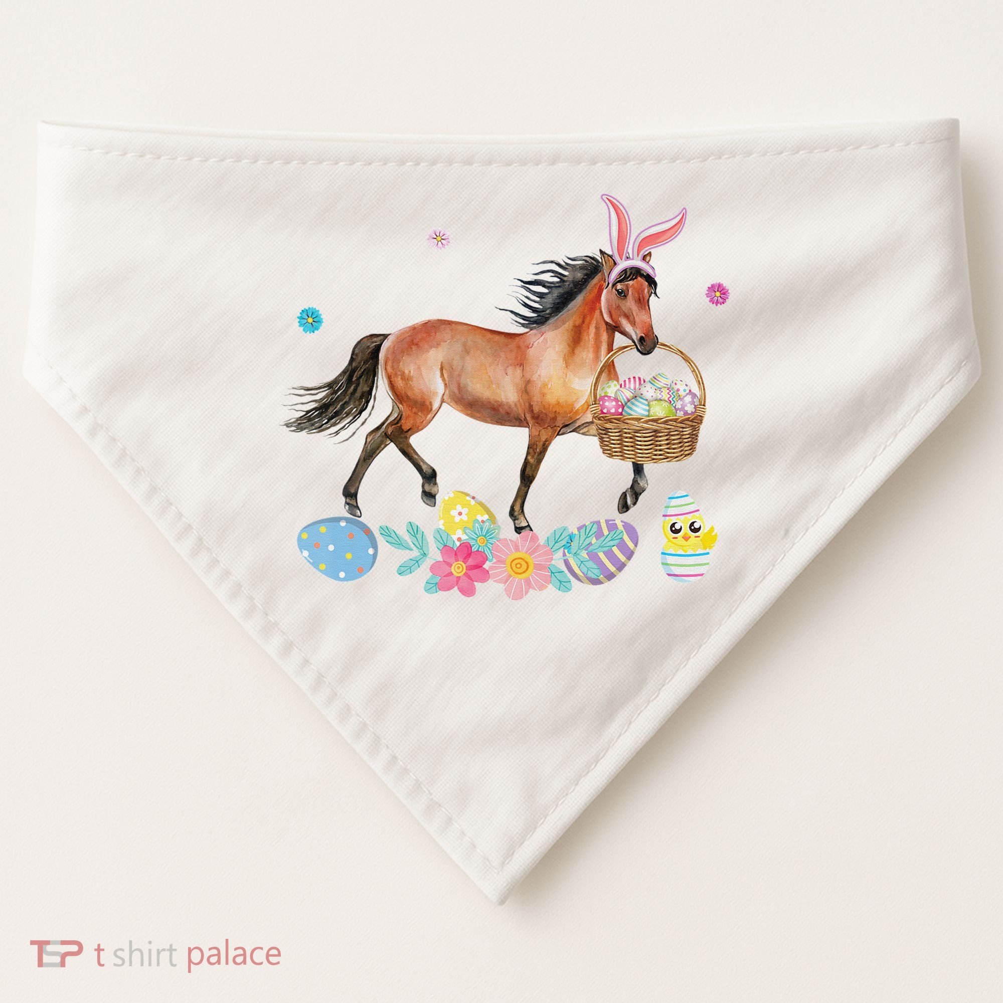Cute Horse Bunny Ears Easter Eggs Basket Horse USA-Made Doggie Bandana