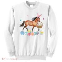 Cute Horse Bunny Ears Easter Eggs Basket Horse Sweatshirt thumb 0