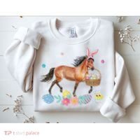 Cute Horse Bunny Ears Easter Eggs Basket Horse Sweatshirt thumb 2