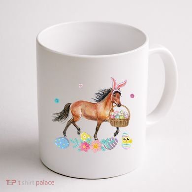 Cute Horse Bunny Ears Easter Eggs Basket Horse Coffee Mug back