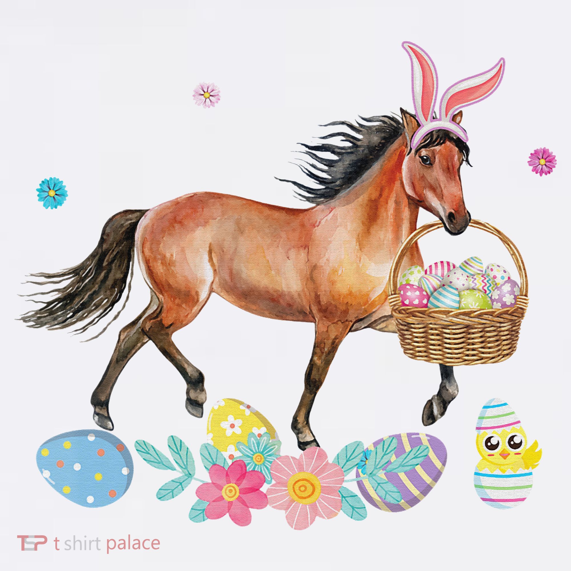 Cute Horse Bunny Ears Easter Eggs Basket Horse Beanie