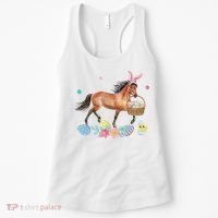 Cute Horse Bunny Ears Easter Eggs Basket Horse Women's Tank Top thumb 0