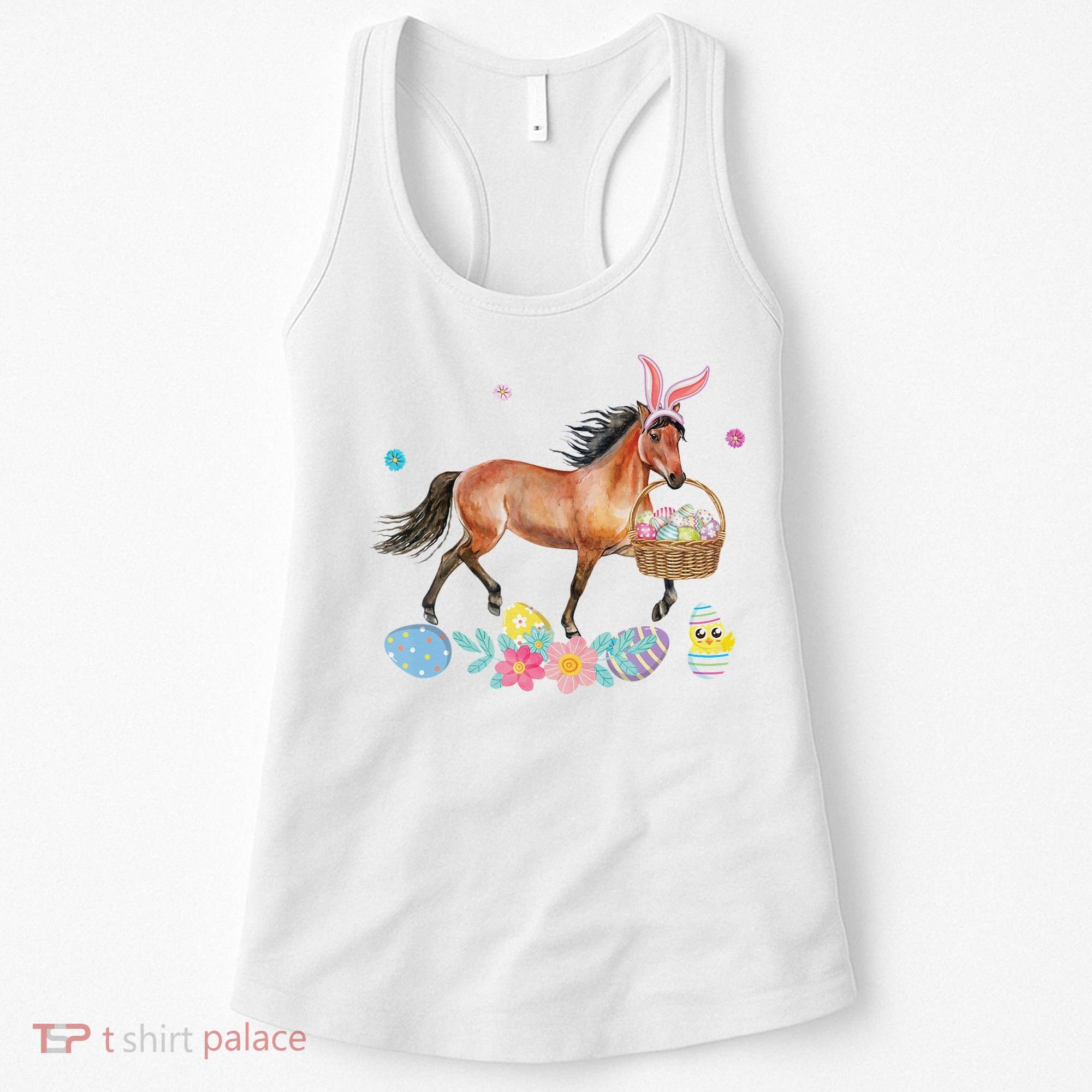 Cute Horse Bunny Ears Easter Eggs Basket Horse Women's Tank Top