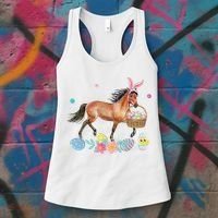 Cute Horse Bunny Ears Easter Eggs Basket Horse Women's Tank Top thumb 3
