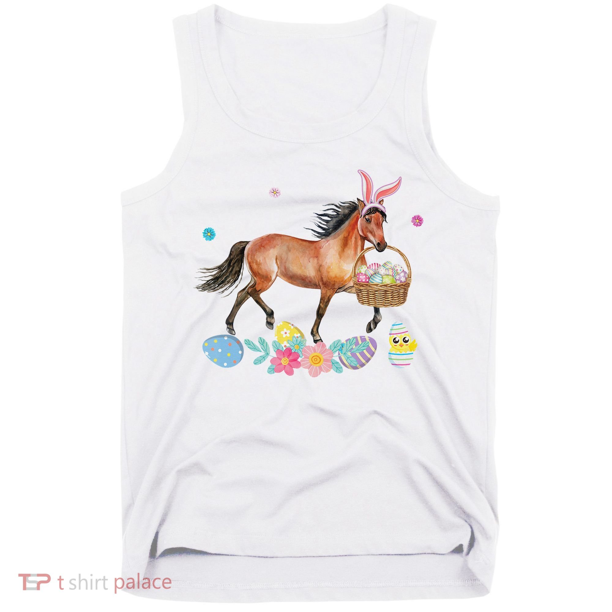Cute Horse Bunny Ears Easter Eggs Basket Horse Tank Top