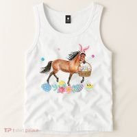 Cute Horse Bunny Ears Easter Eggs Basket Horse Tank Top thumb 2