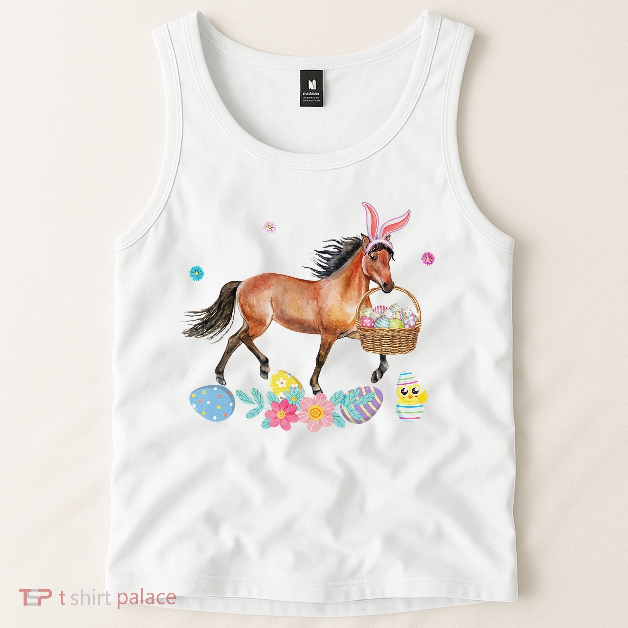 Cute Horse Bunny Ears Easter Eggs Basket Horse Tank Top
