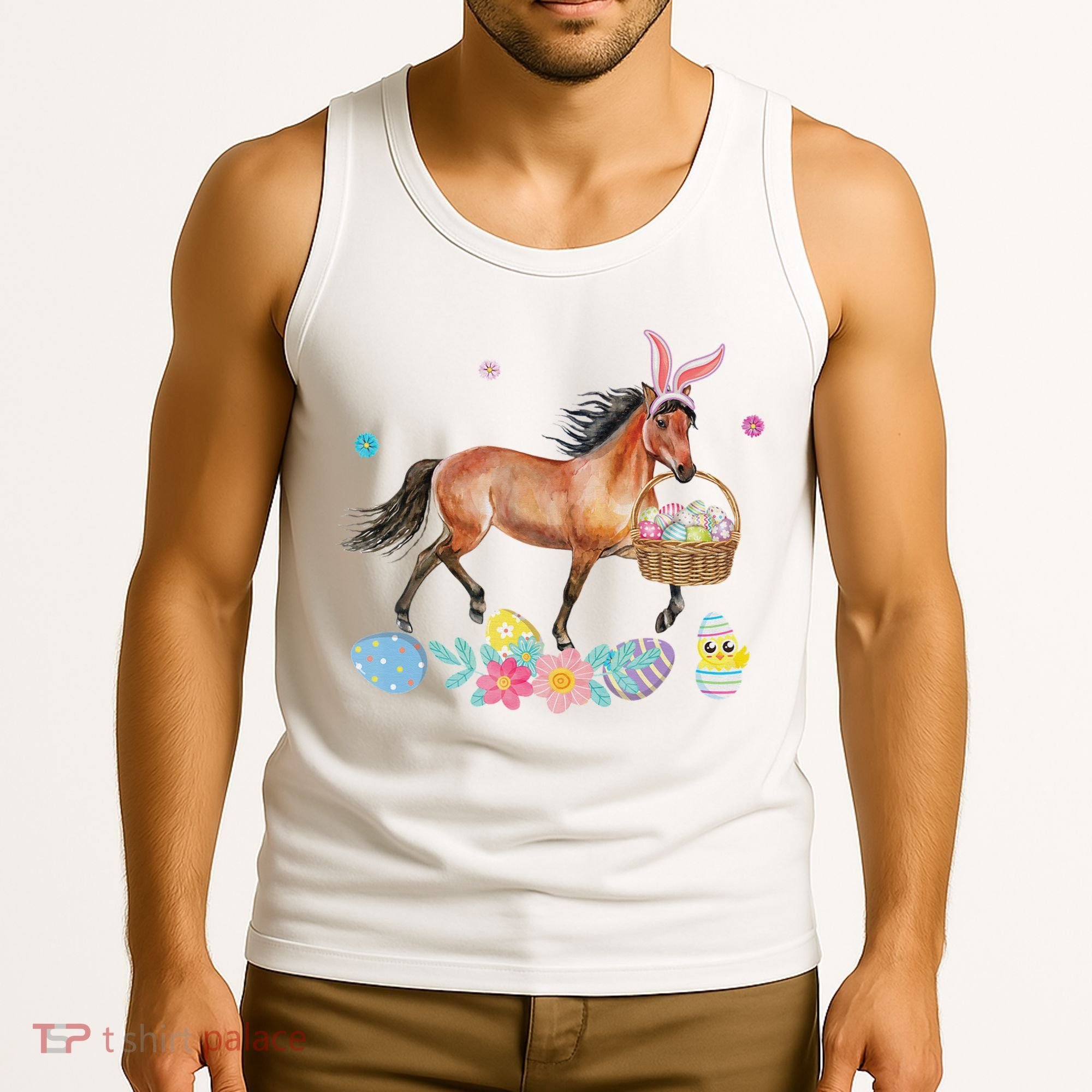 Cute Horse Bunny Ears Easter Eggs Basket Horse Tank Top