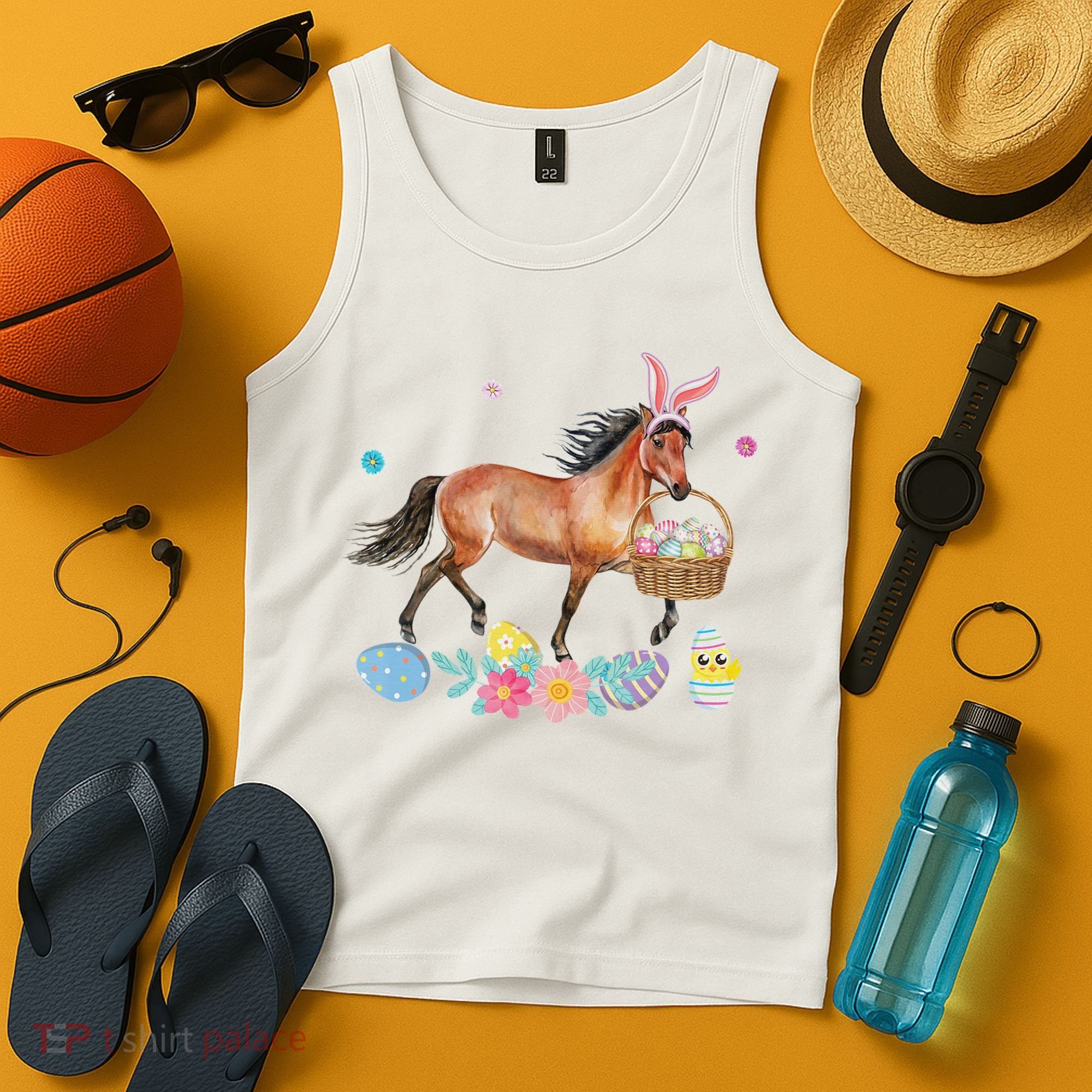 Cute Horse Bunny Ears Easter Eggs Basket Horse Tank Top