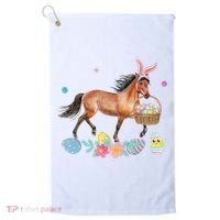 Cute Horse Bunny Ears Easter Eggs Basket Horse Golf Towel thumb 0
