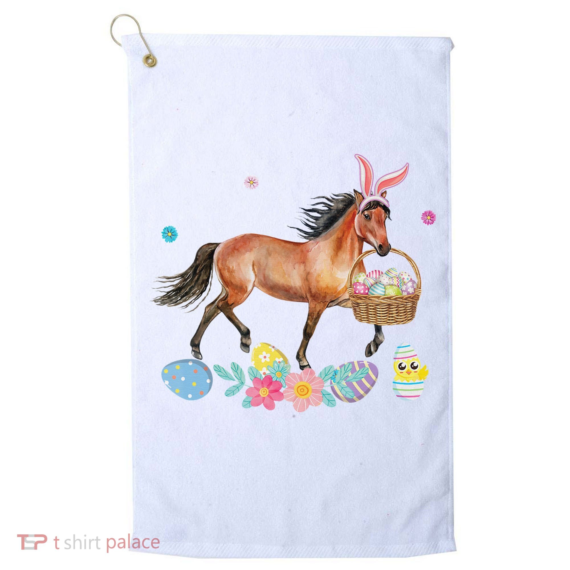Cute Horse Bunny Ears Easter Eggs Basket Horse Golf Towel
