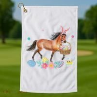 Cute Horse Bunny Ears Easter Eggs Basket Horse Golf Towel thumb 1