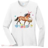 Cute Horse Bunny Ears Easter Eggs Basket Horse Women's Long Sleeve Shirt thumb 0