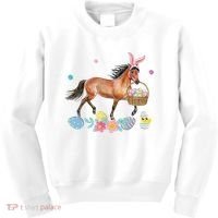 Cute Horse Bunny Ears Easter Eggs Basket Horse Kids Sweatshirt thumb 0