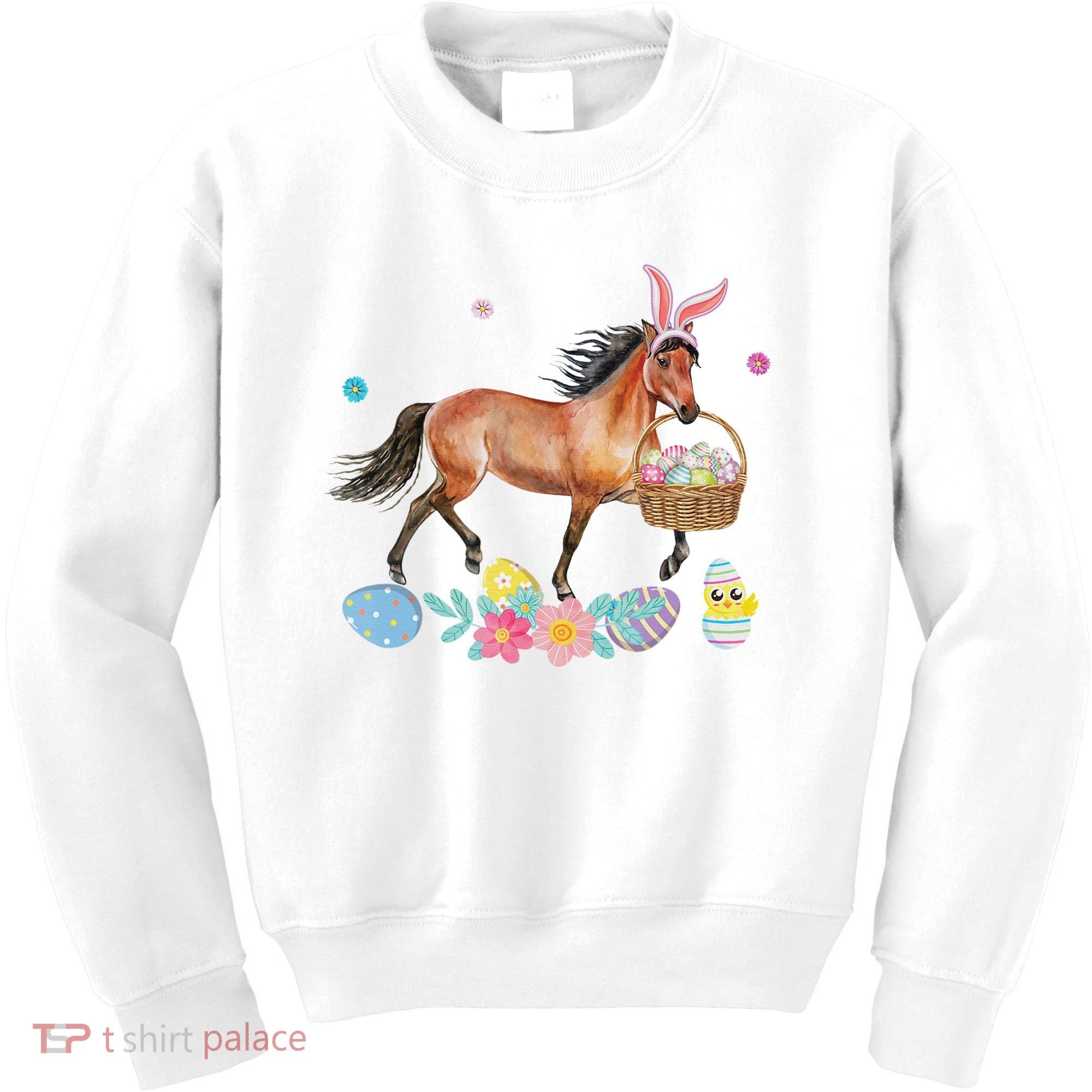 Cute Horse Bunny Ears Easter Eggs Basket Horse Kids Sweatshirt