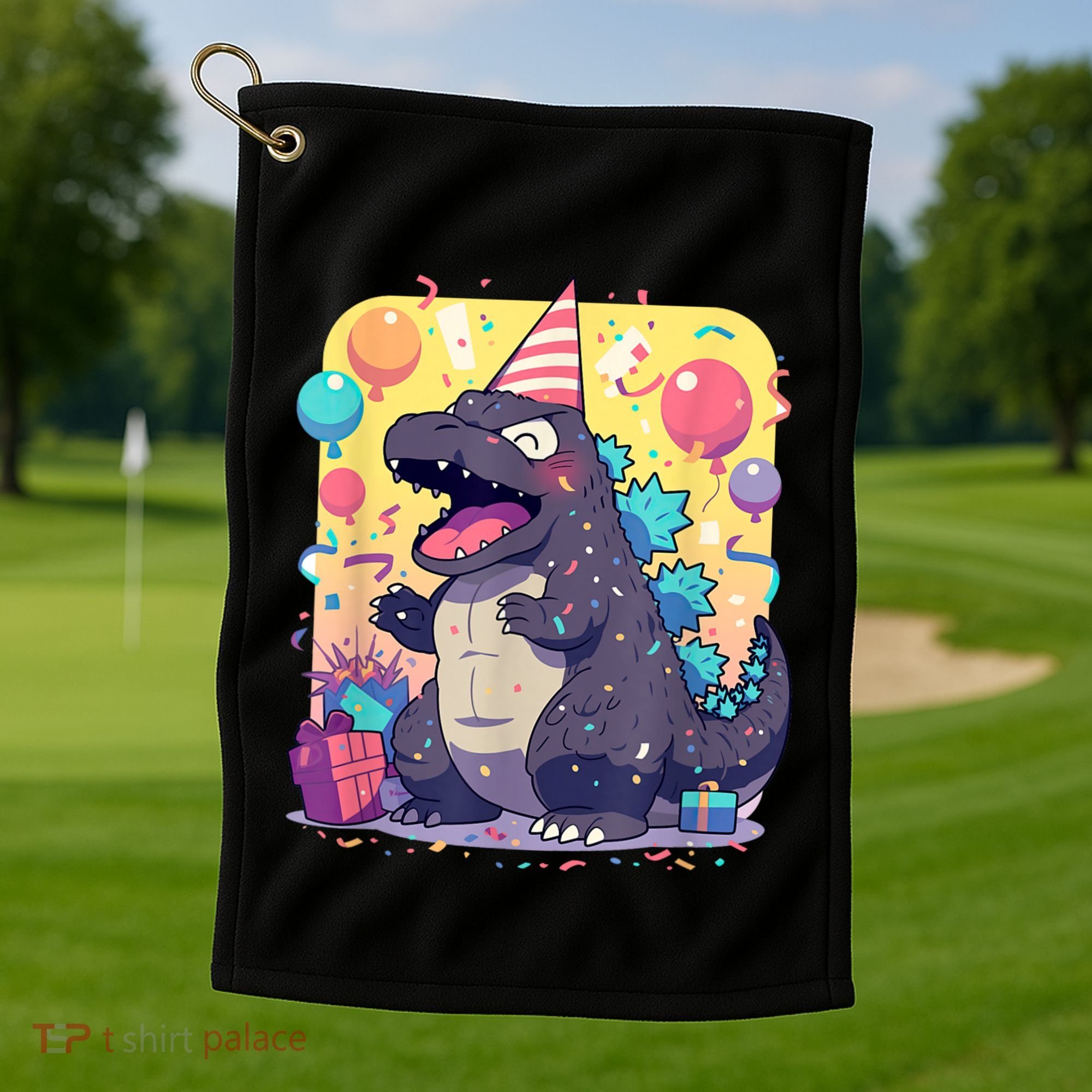 Cute Happy Birthday Japanese Kaiju Monster Epic Party Golf Towel
