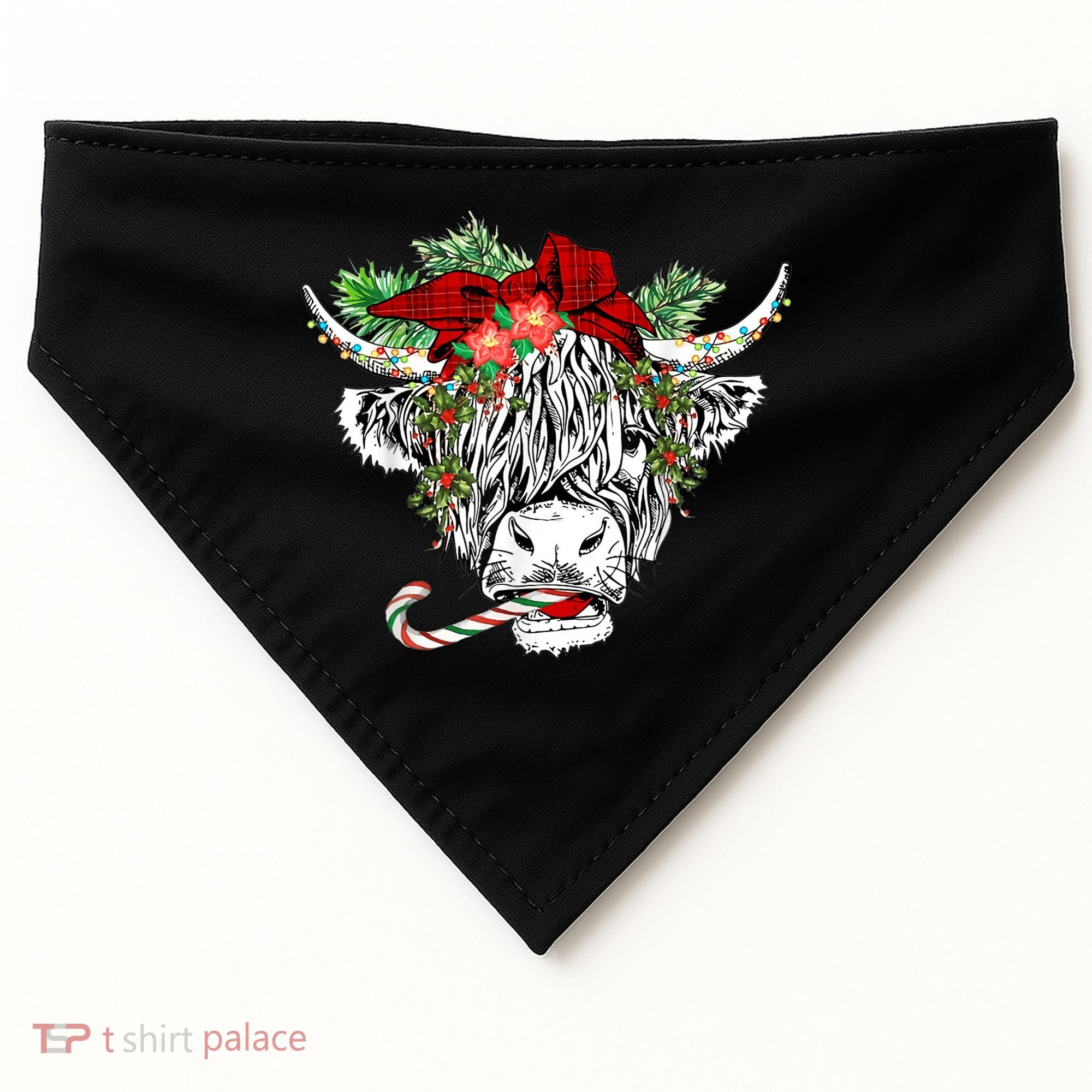 Christmas Highland Cow Merry Christmas Happy Holidays USA-Made Doggie Bandana