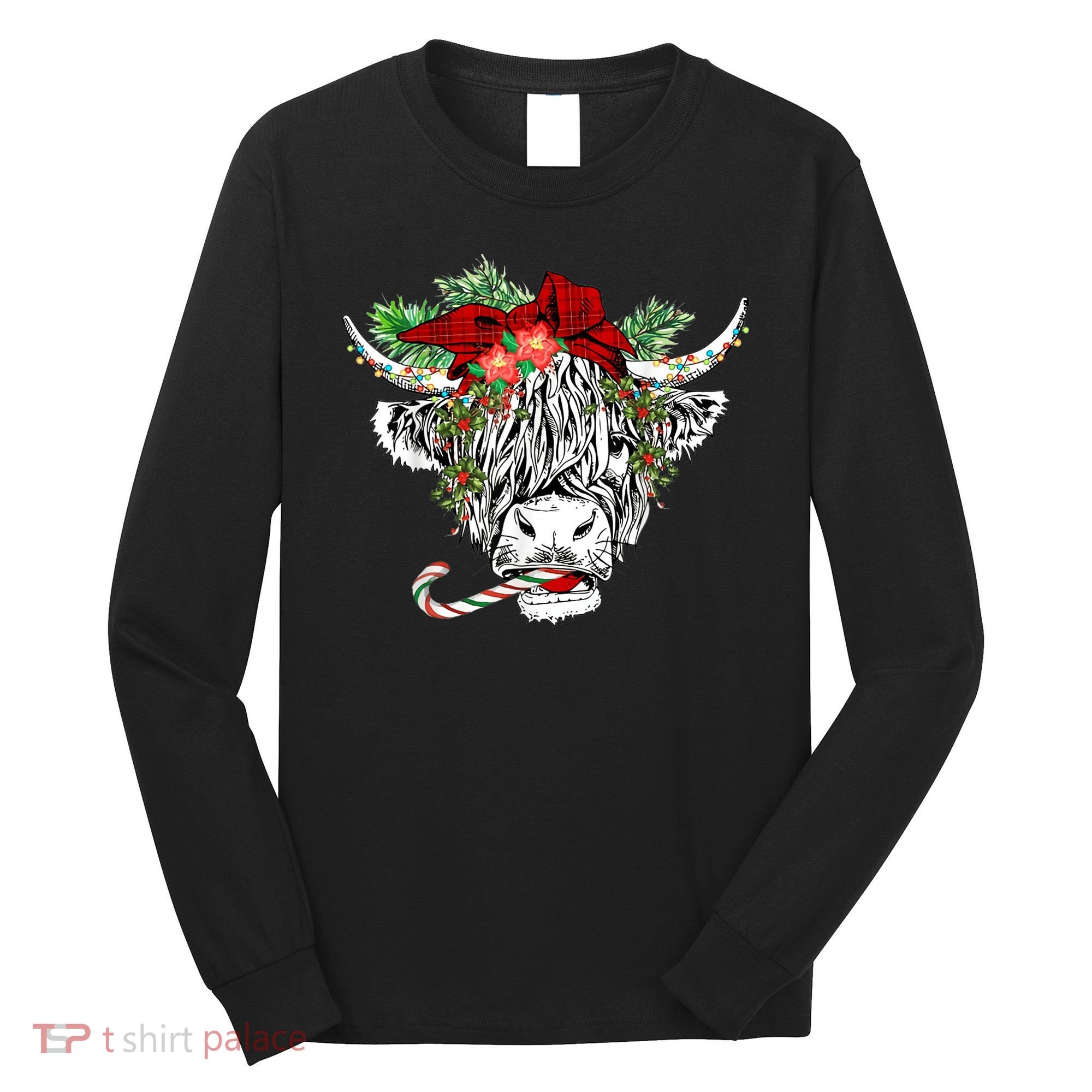 Christmas Highland Cow Merry Christmas Happy Holidays Long Sleeve Shirt