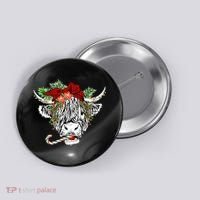 Christmas Highland Cow Merry Christmas Happy Holidays Button thumb 0