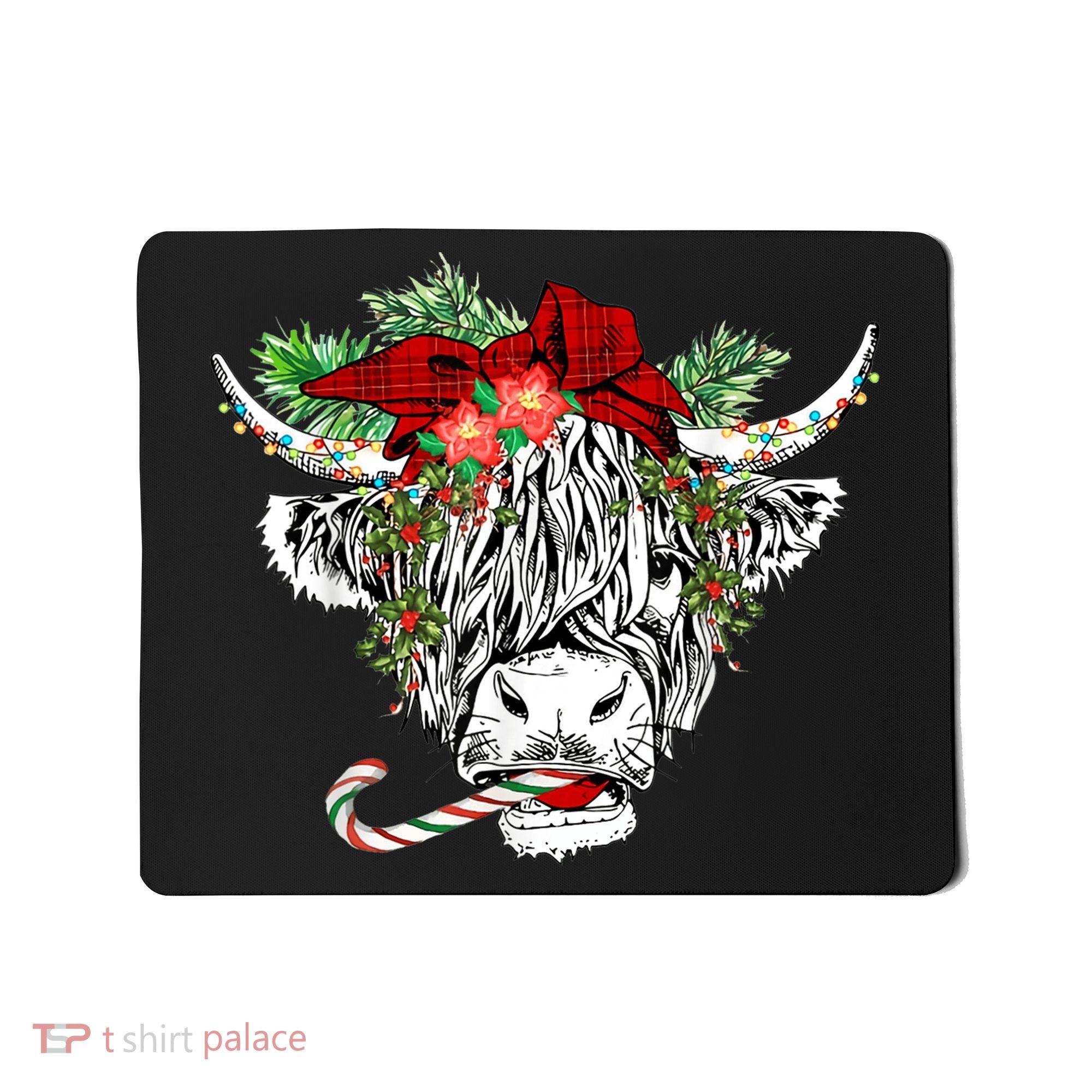 Christmas Highland Cow Merry Christmas Happy Holidays Mousepad