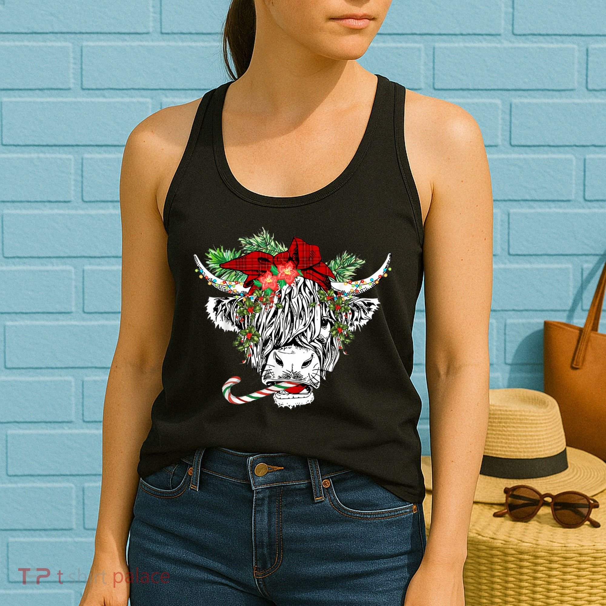Christmas Highland Cow Merry Christmas Happy Holidays Women's Tank Top