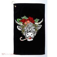Christmas Highland Cow Merry Christmas Happy Holidays Golf Towel thumb 0