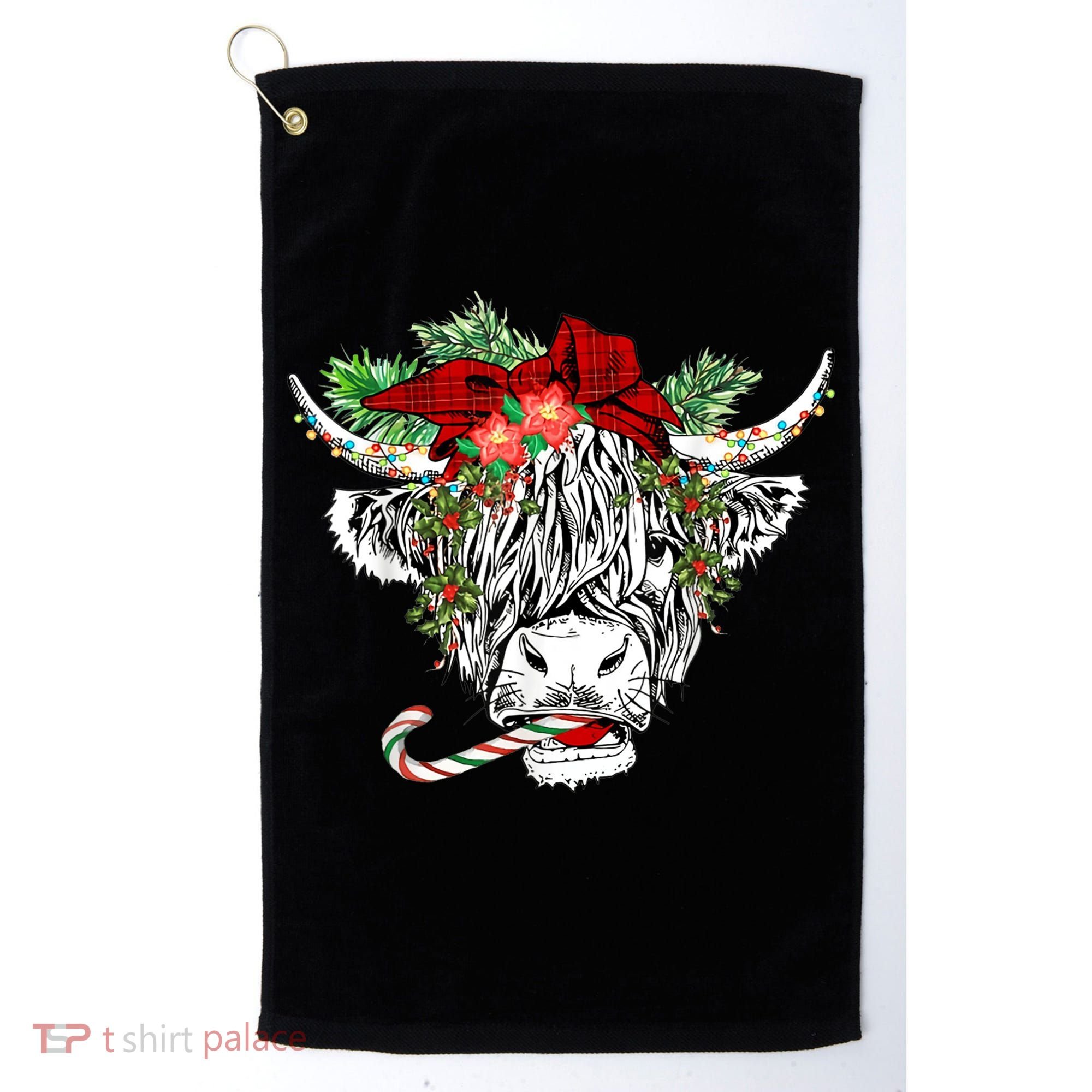 Christmas Highland Cow Merry Christmas Happy Holidays Golf Towel