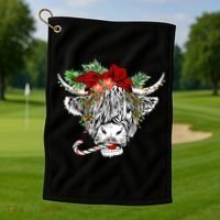 Christmas Highland Cow Merry Christmas Happy Holidays Golf Towel thumb 1